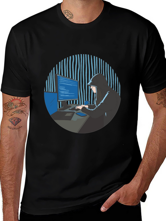 Hacker Graphic Tee - Black Crew Neck T-Shirt