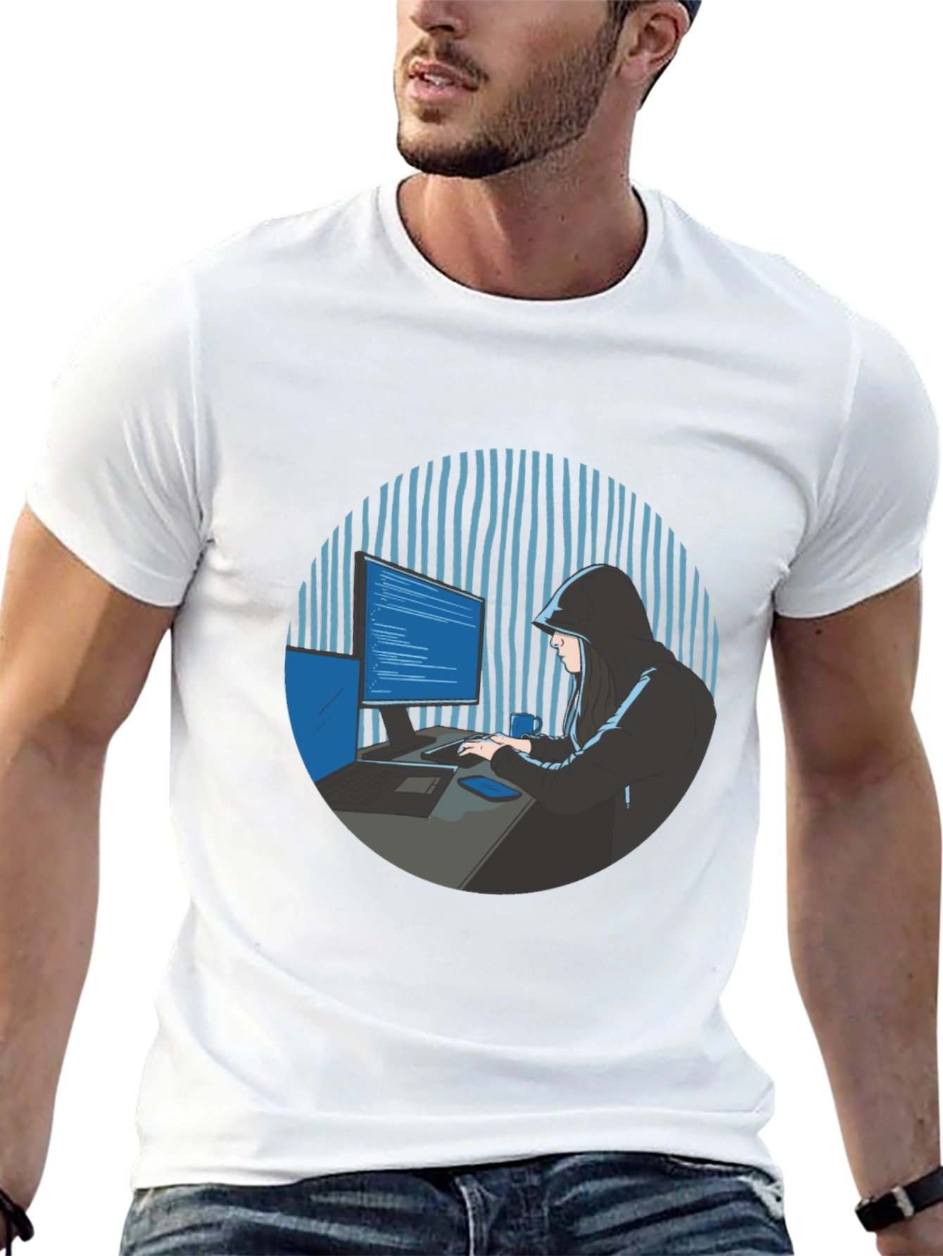 Hacker Graphic Tee - Black Crew Neck T-Shirt