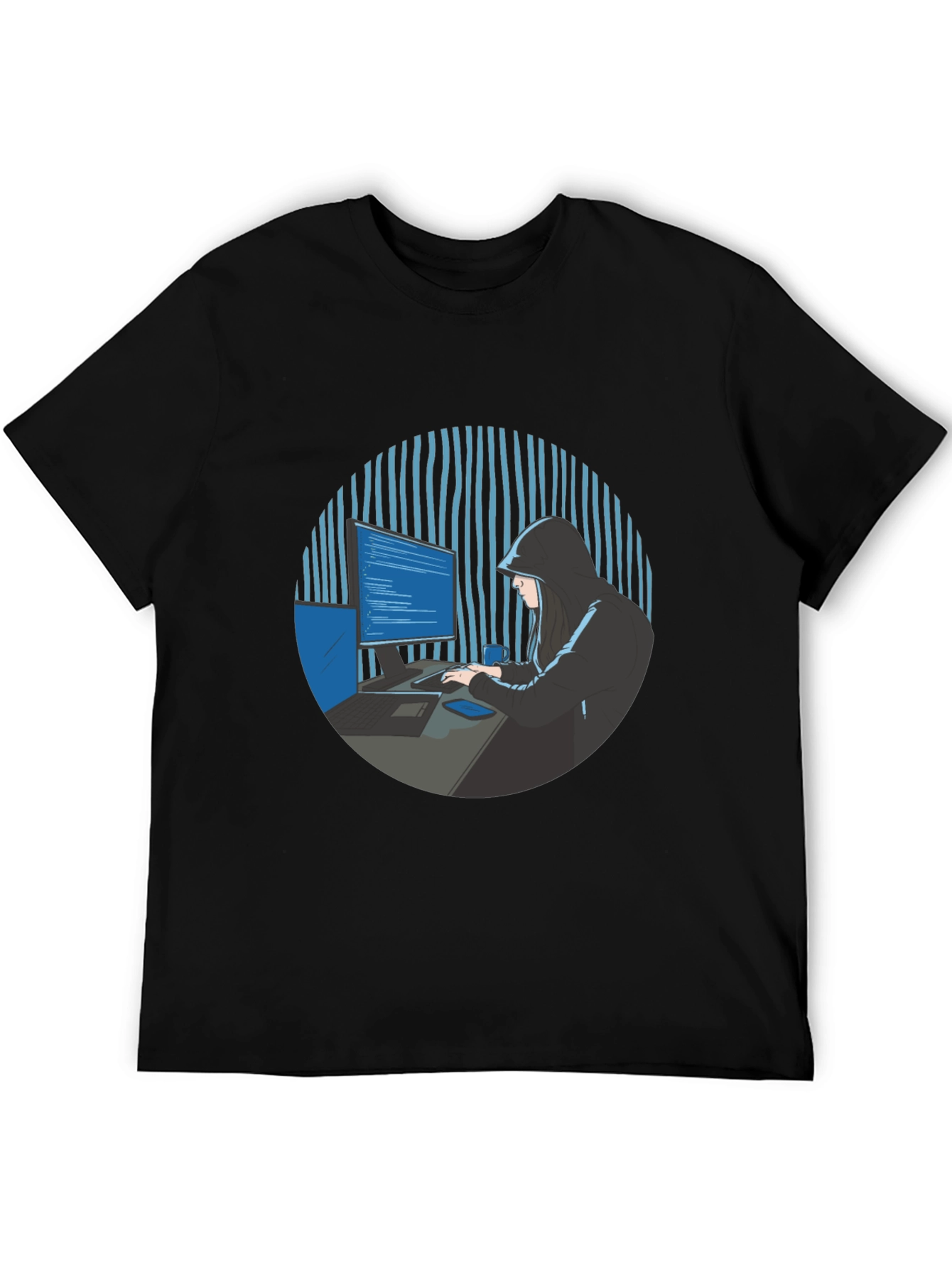 Hacker Graphic Tee - Black Crew Neck T-Shirt