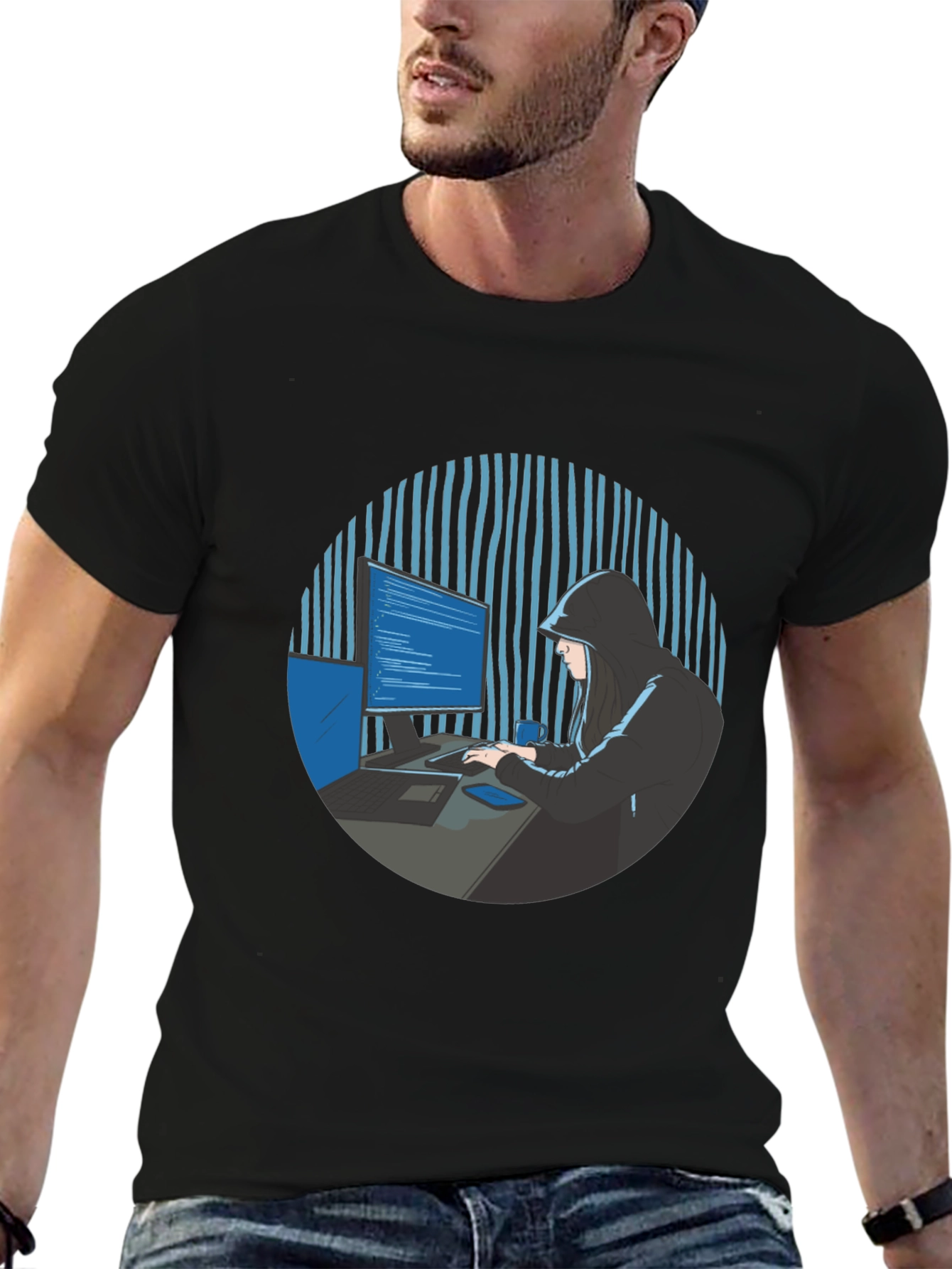 Hacker Graphic Tee - Black Crew Neck T-Shirt