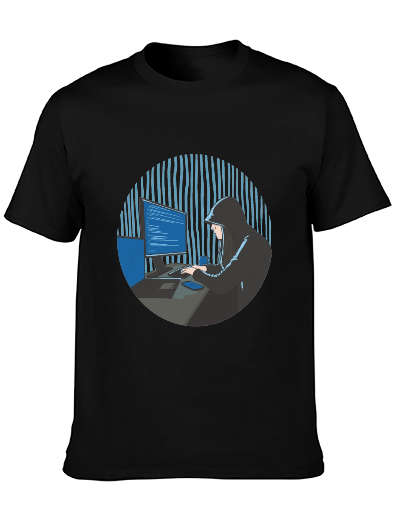 Hacker Graphic Tee - Black Crew Neck T-Shirt