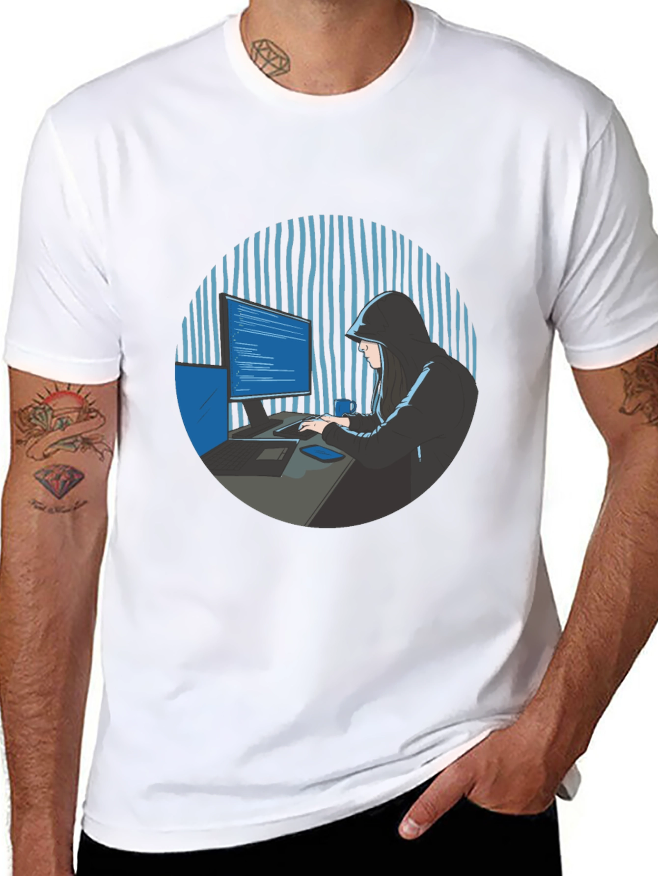Hacker Graphic Tee - Black Crew Neck T-Shirt