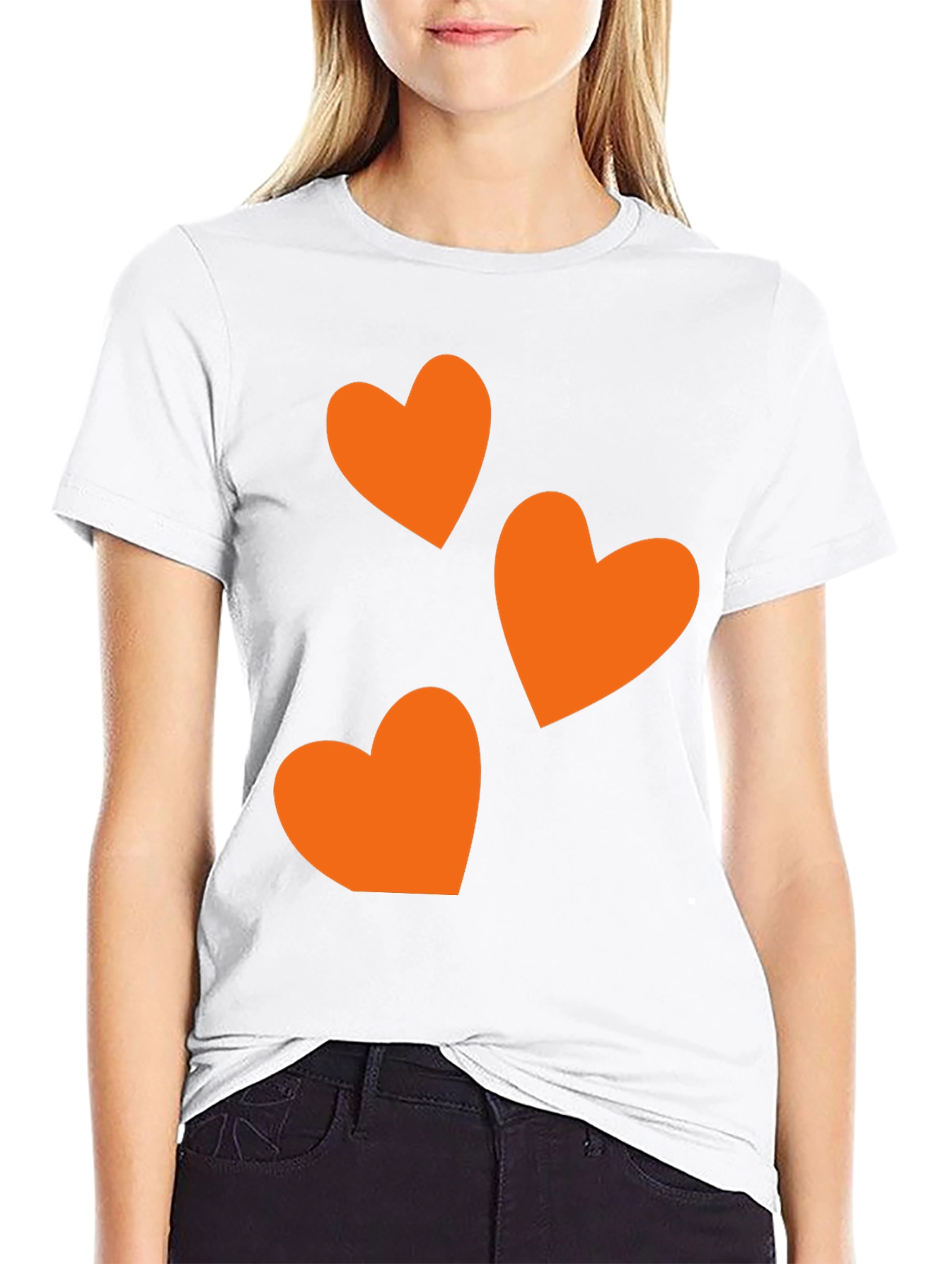 Black T-Shirt with Orange Heart Design