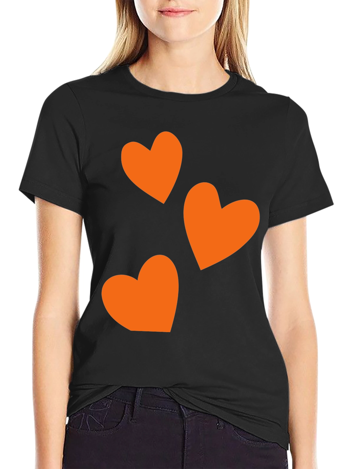 Black T-Shirt with Orange Heart Design
