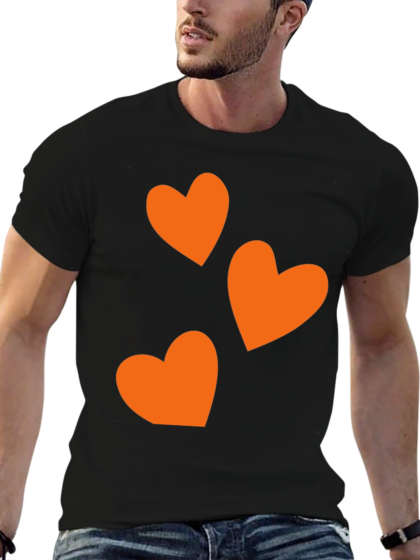 Black T-Shirt with Orange Heart Design