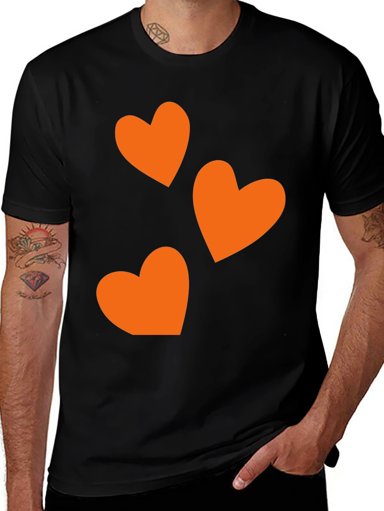 Black T-Shirt with Orange Heart Design