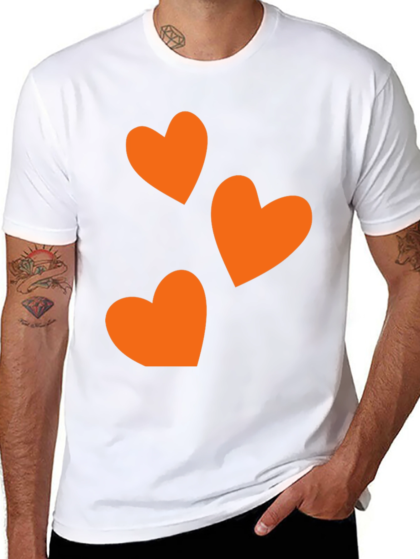 Black T-Shirt with Orange Heart Design