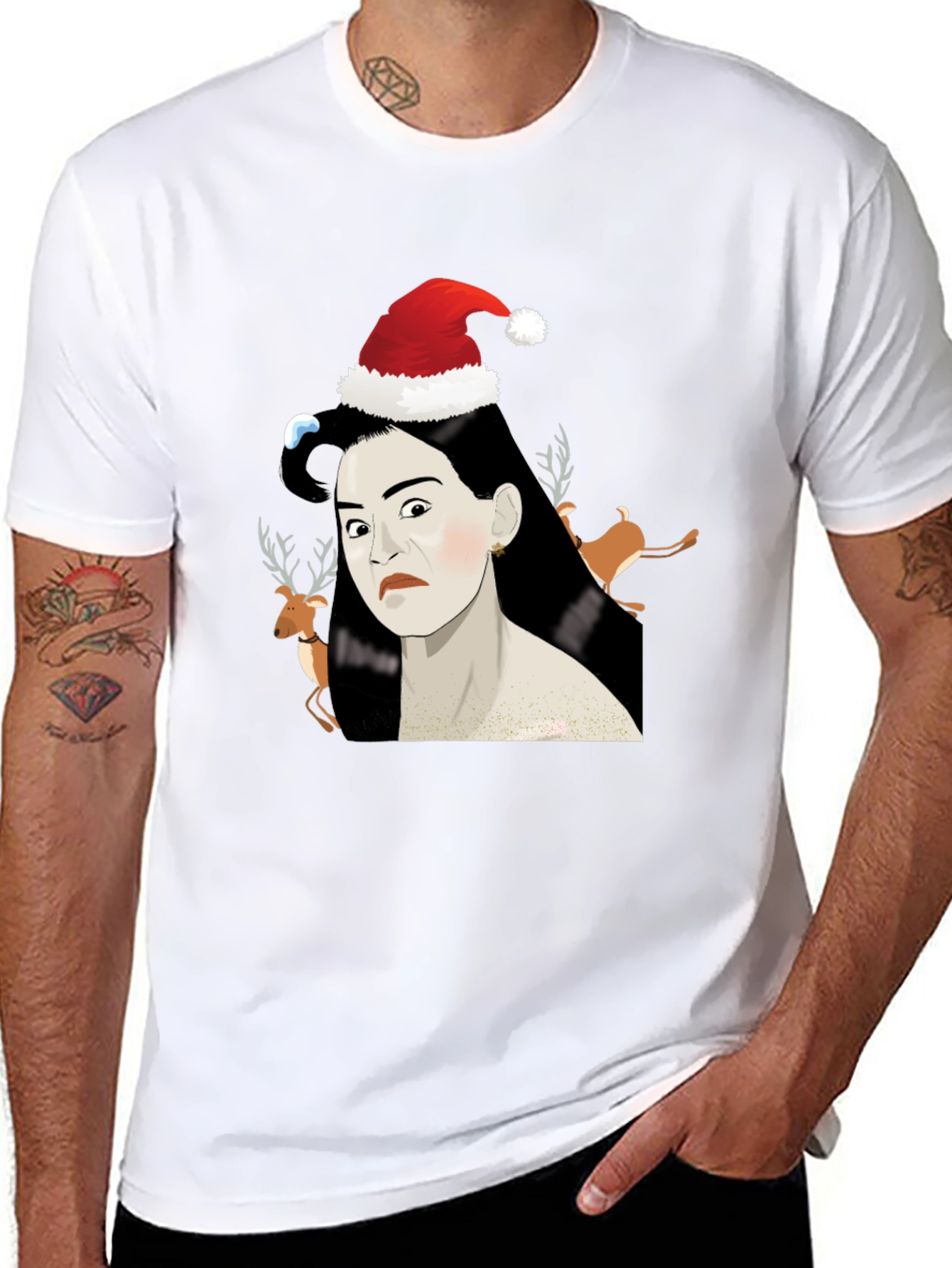 Funny Christmas T-Shirt with Santa Hat Design
