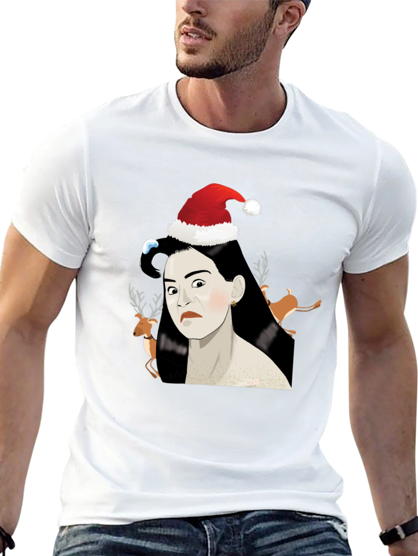 Funny Christmas T-Shirt with Santa Hat Design