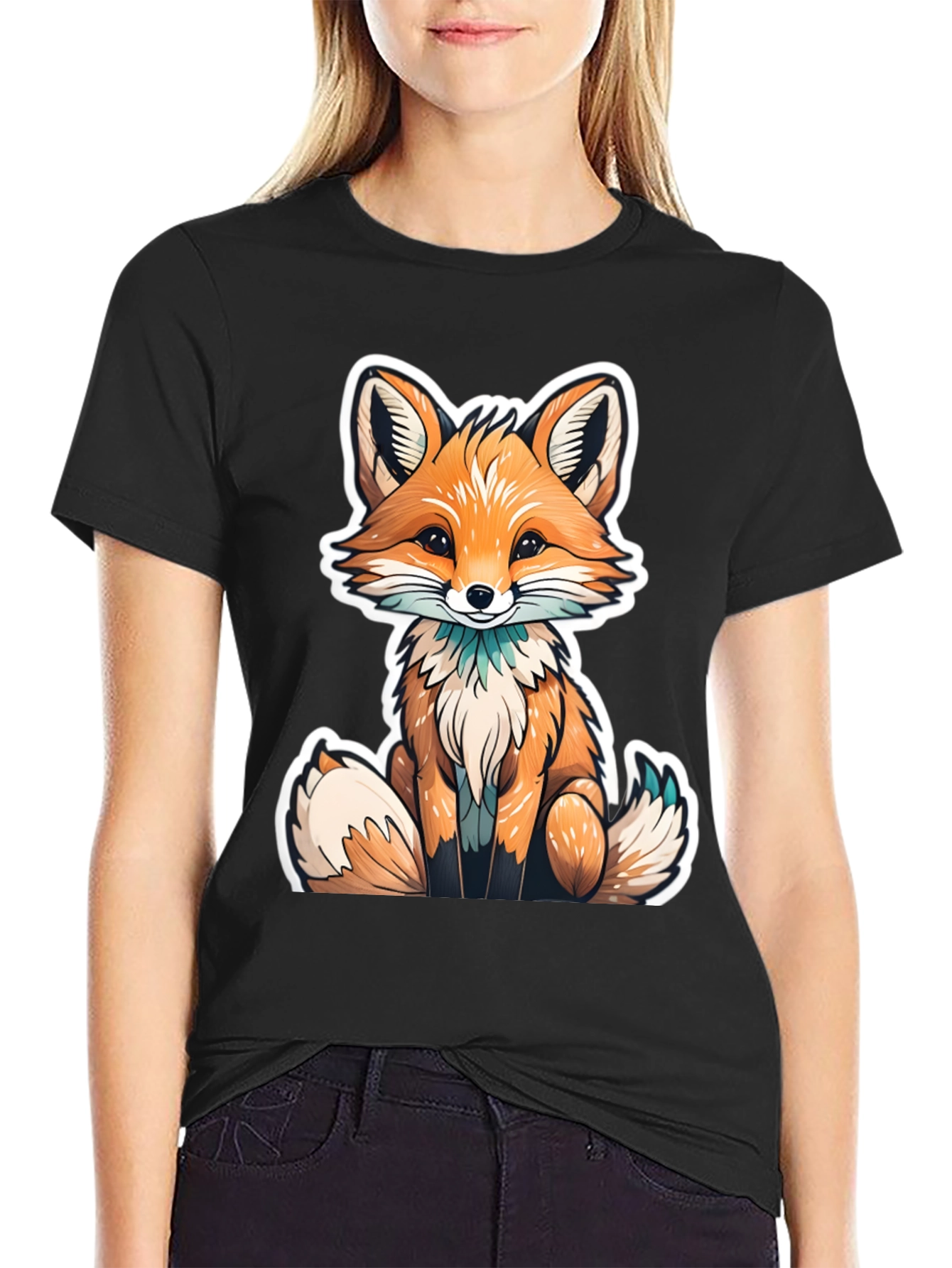 Cute Fox Graphic Tee - Black Unisex T-Shirt