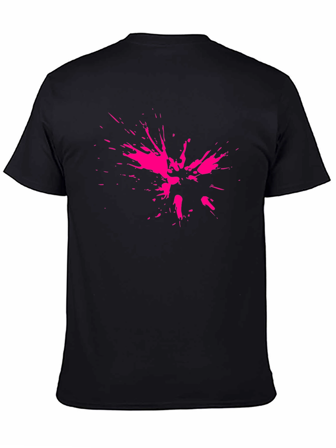 Abstract Pink Splatter Print Black T-Shirt