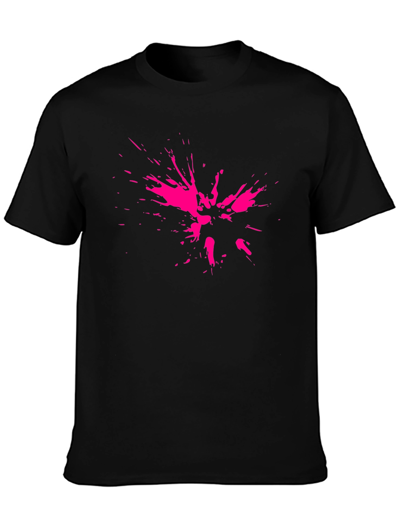 Abstract Pink Splatter Print Black T-Shirt