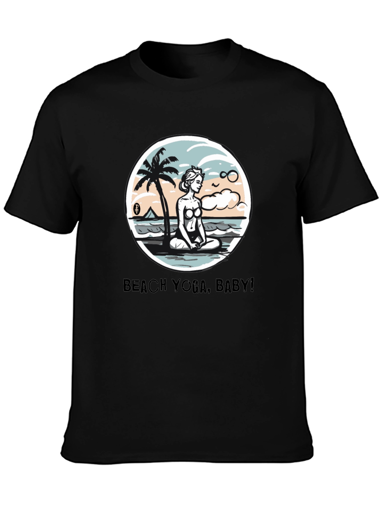 Beach Yoga Baby Mens Black T-Shirt