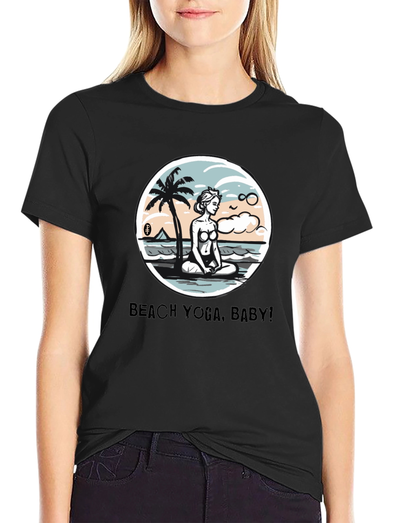 Beach Yoga Baby Mens Black T-Shirt