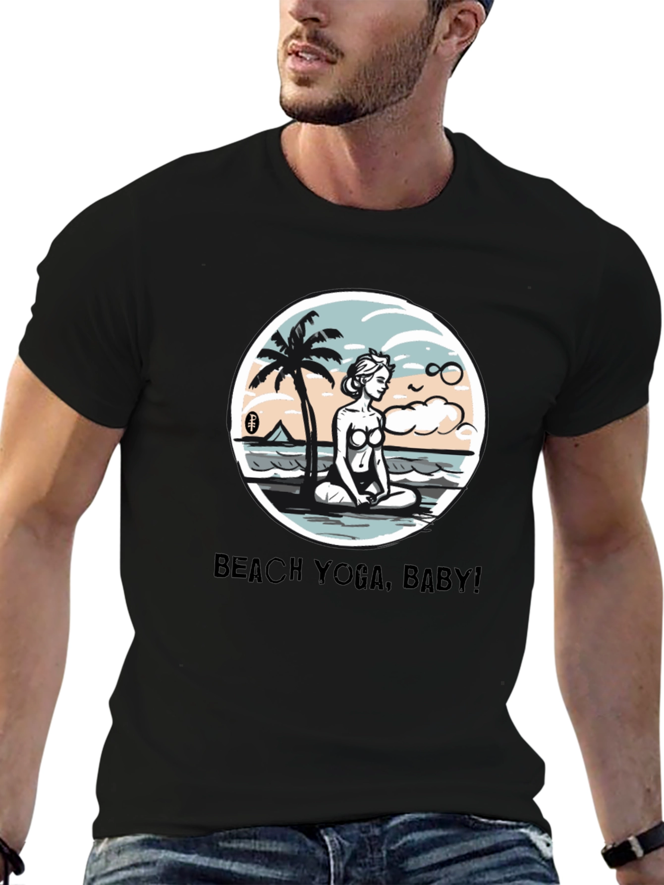 Beach Yoga Baby Mens Black T-Shirt