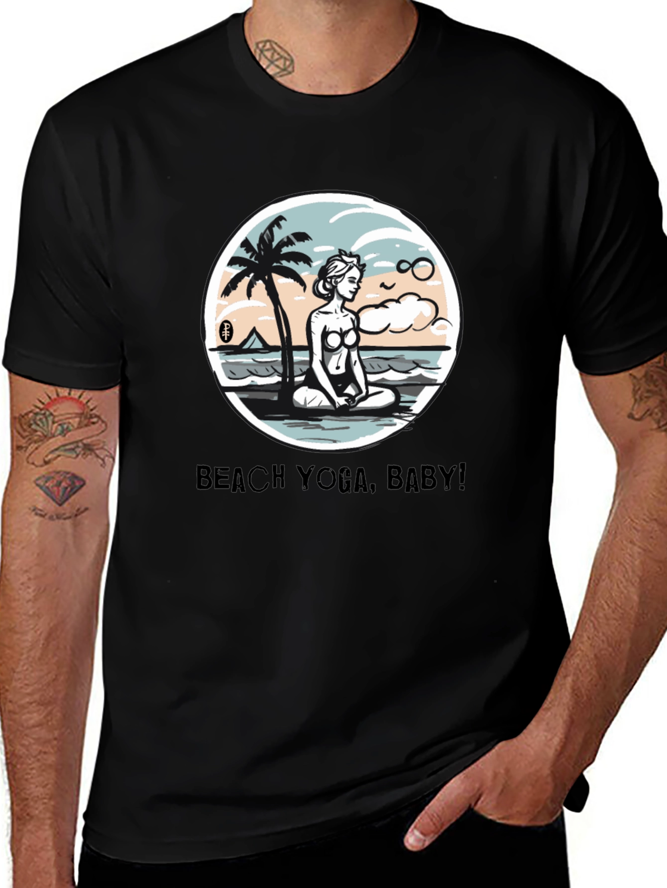 Beach Yoga Baby Mens Black T-Shirt