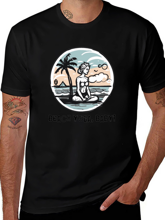 Beach Yoga Baby Mens Black T-Shirt