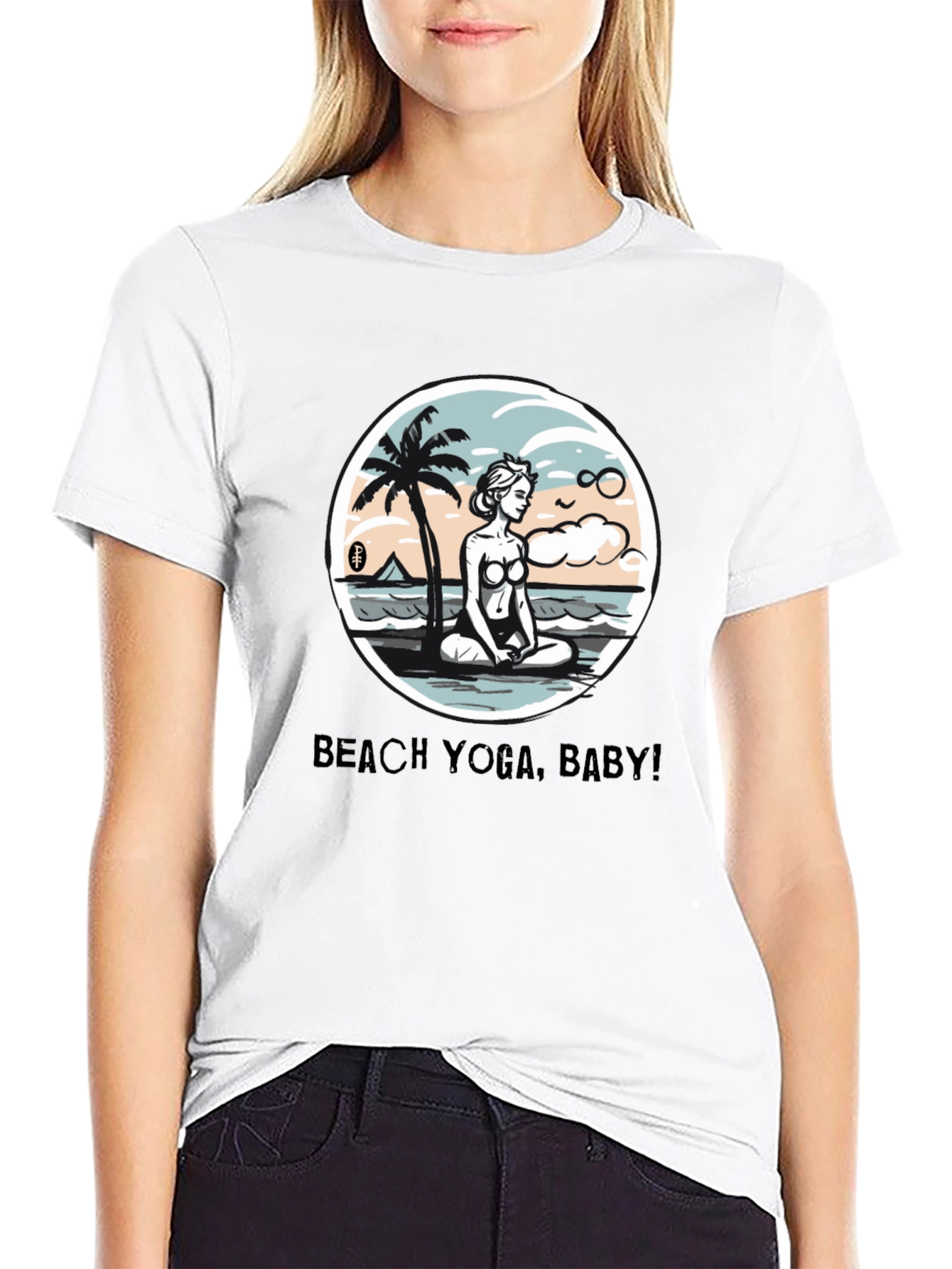 Beach Yoga Baby Mens Black T-Shirt