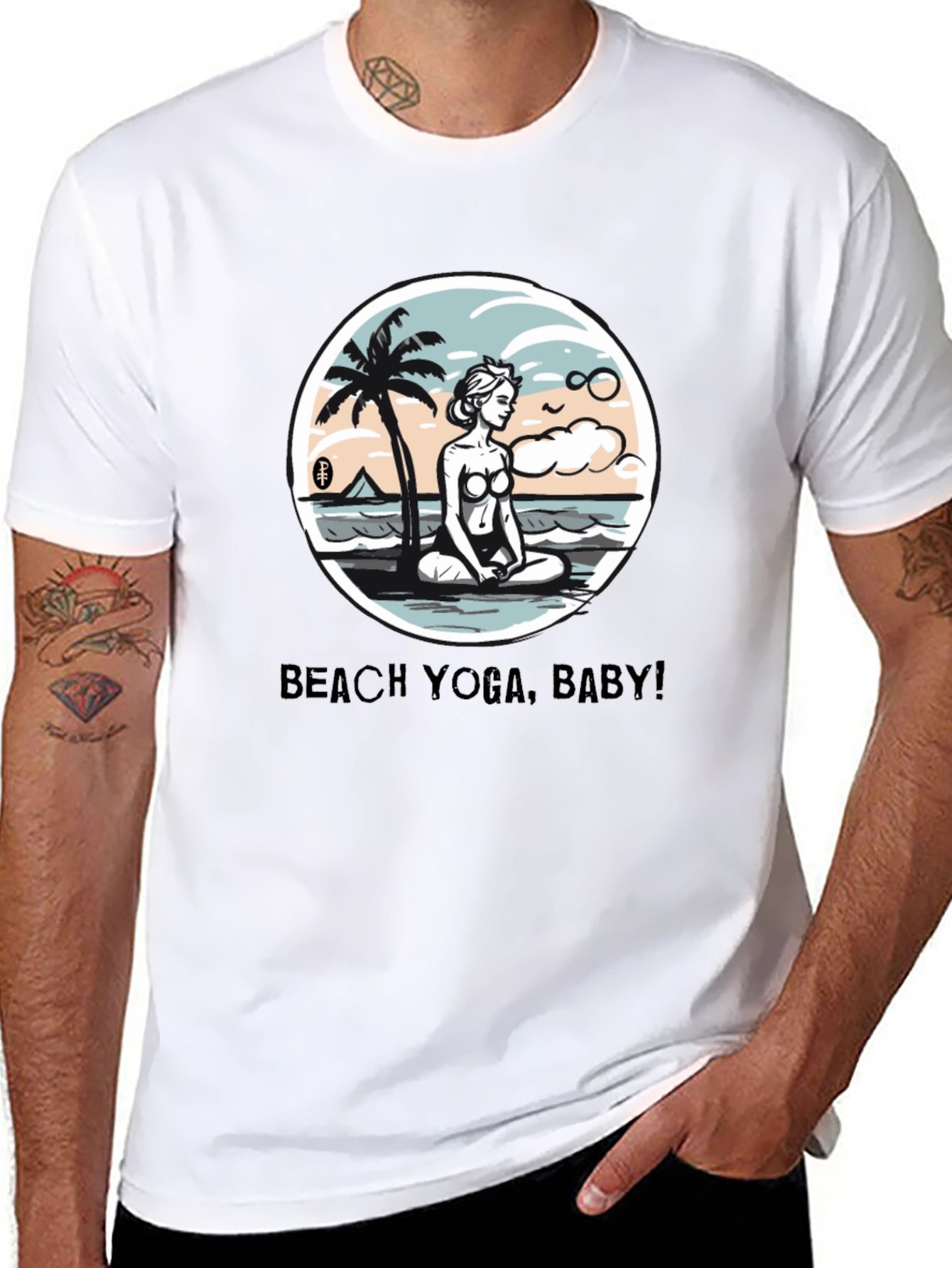 Beach Yoga Baby Mens Black T-Shirt