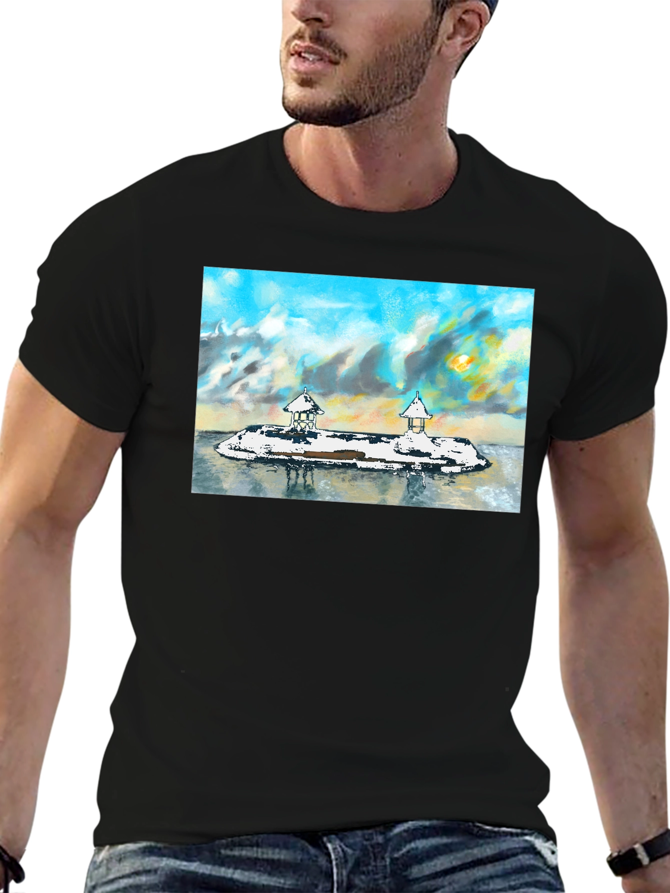 Island View Graphic Tee - Stylish Black T-Shirt