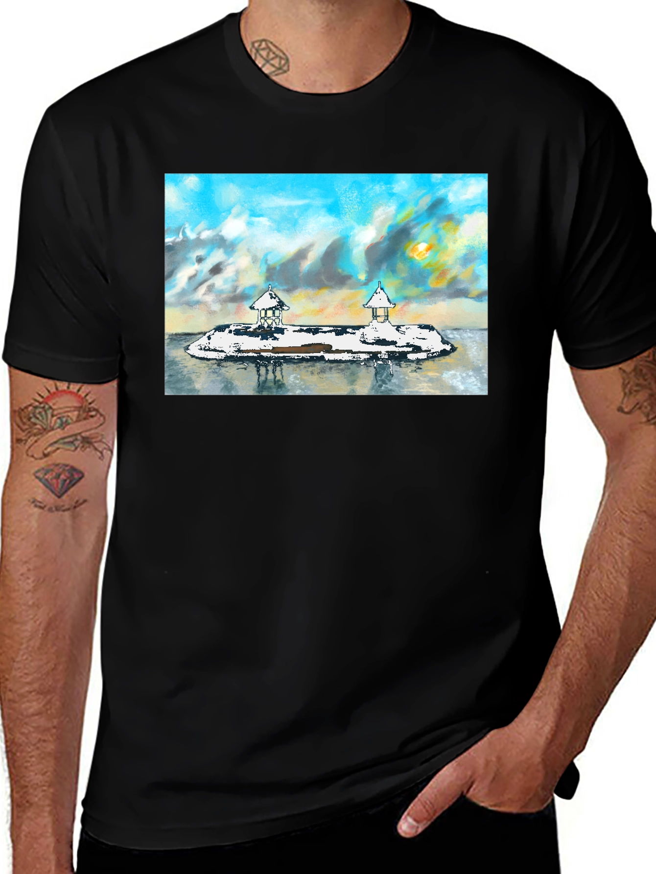 Island View Graphic Tee - Stylish Black T-Shirt