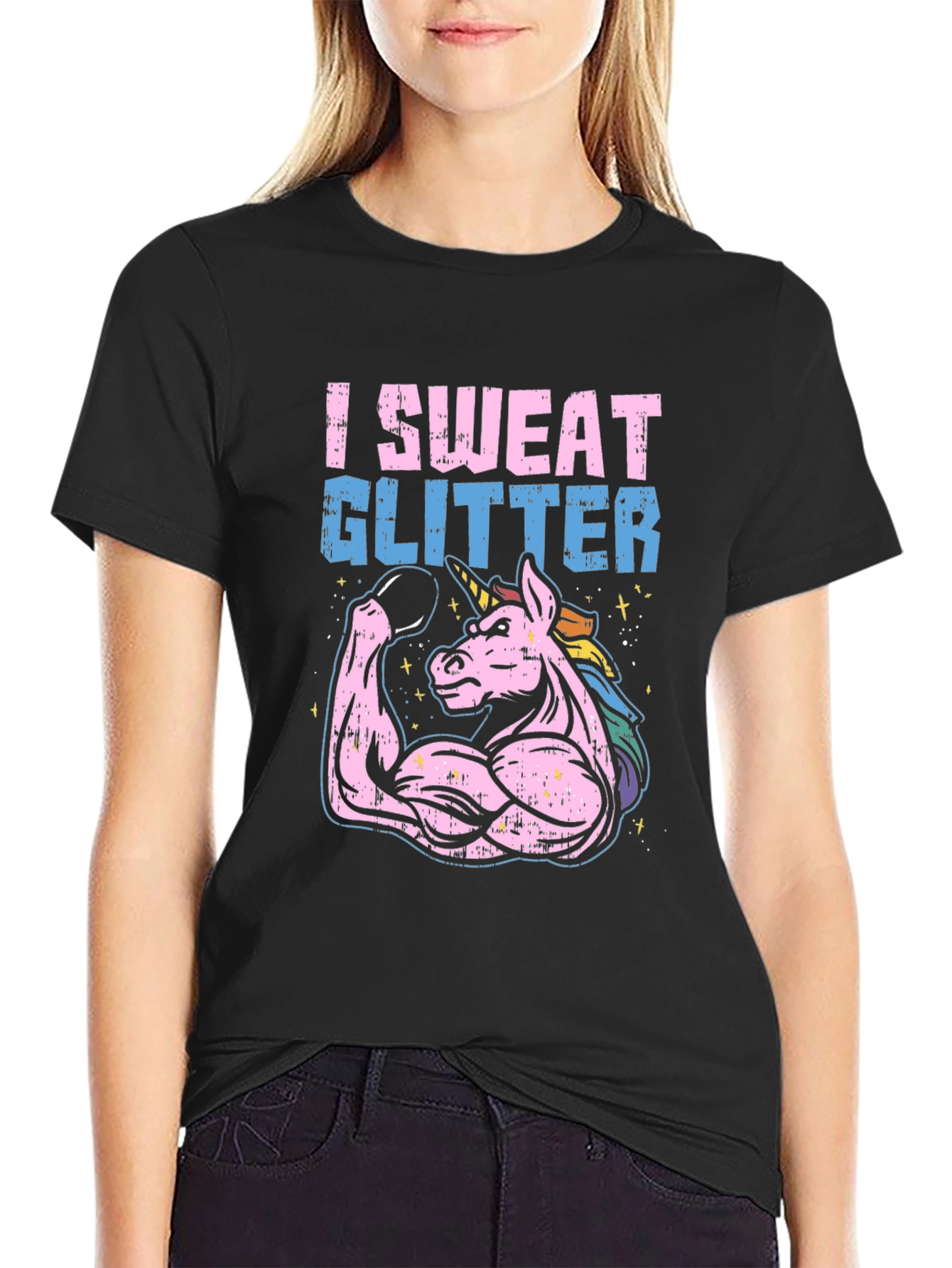 I Sweat Glitter Unicorn Gym T-Shirt