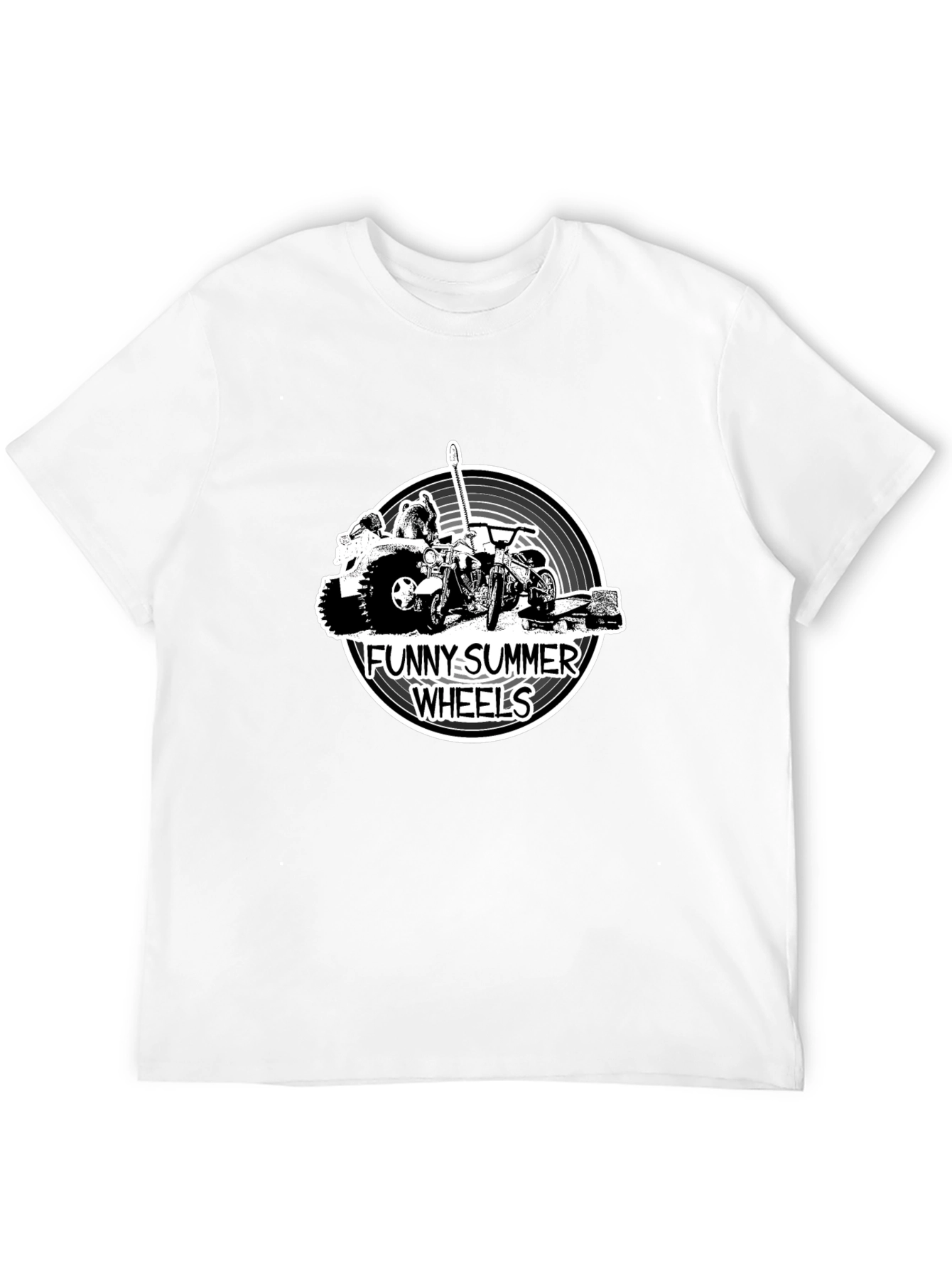 Funny Summer Wheels Black Graphic T-Shirt