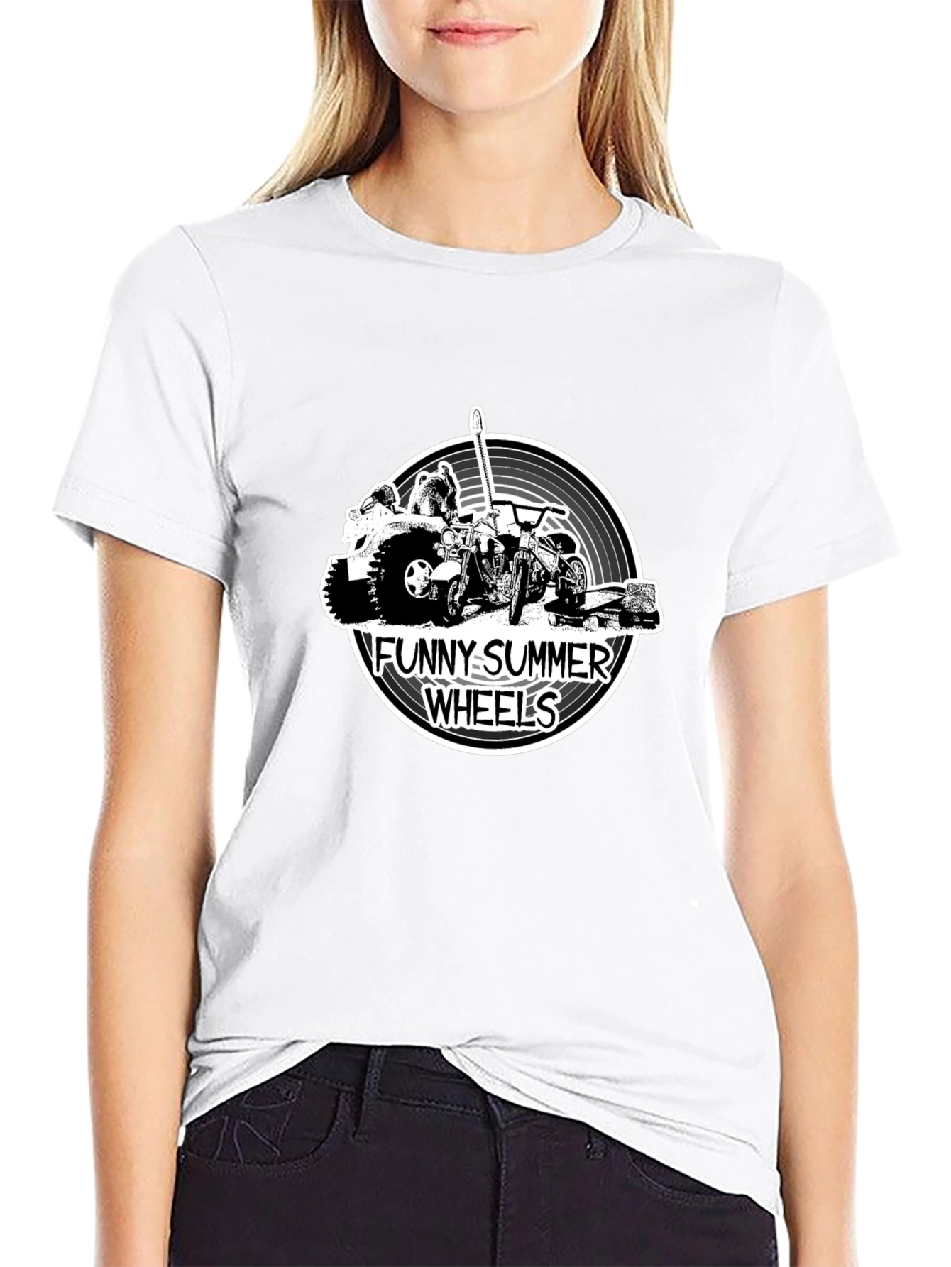 Funny Summer Wheels Black Graphic T-Shirt