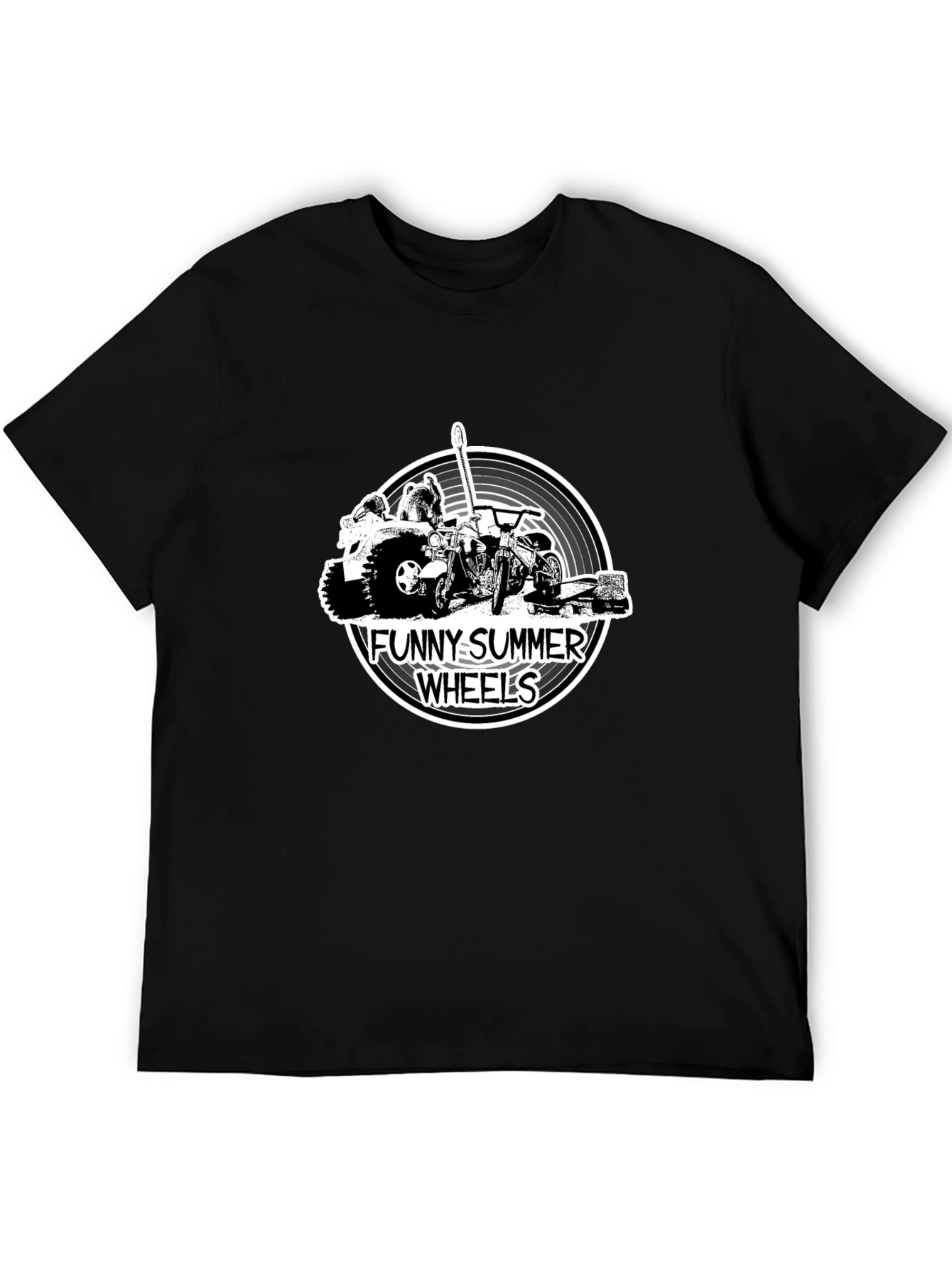 Funny Summer Wheels Black Graphic T-Shirt