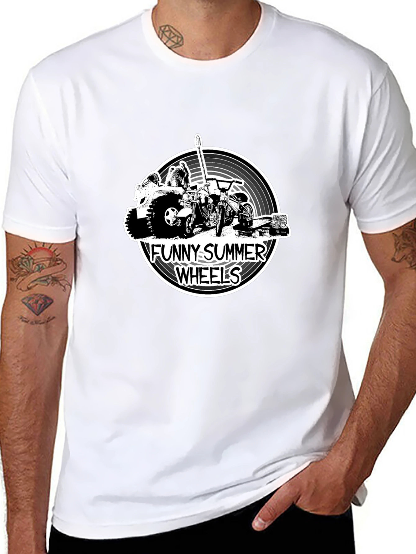 Funny Summer Wheels Black Graphic T-Shirt