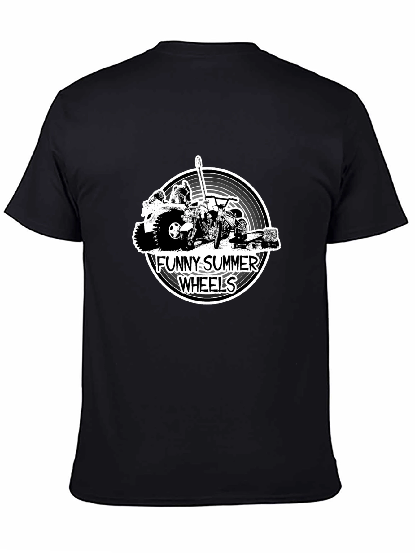 Funny Summer Wheels Black Graphic T-Shirt