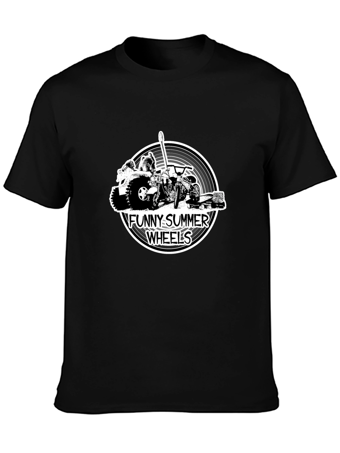 Funny Summer Wheels Black Graphic T-Shirt