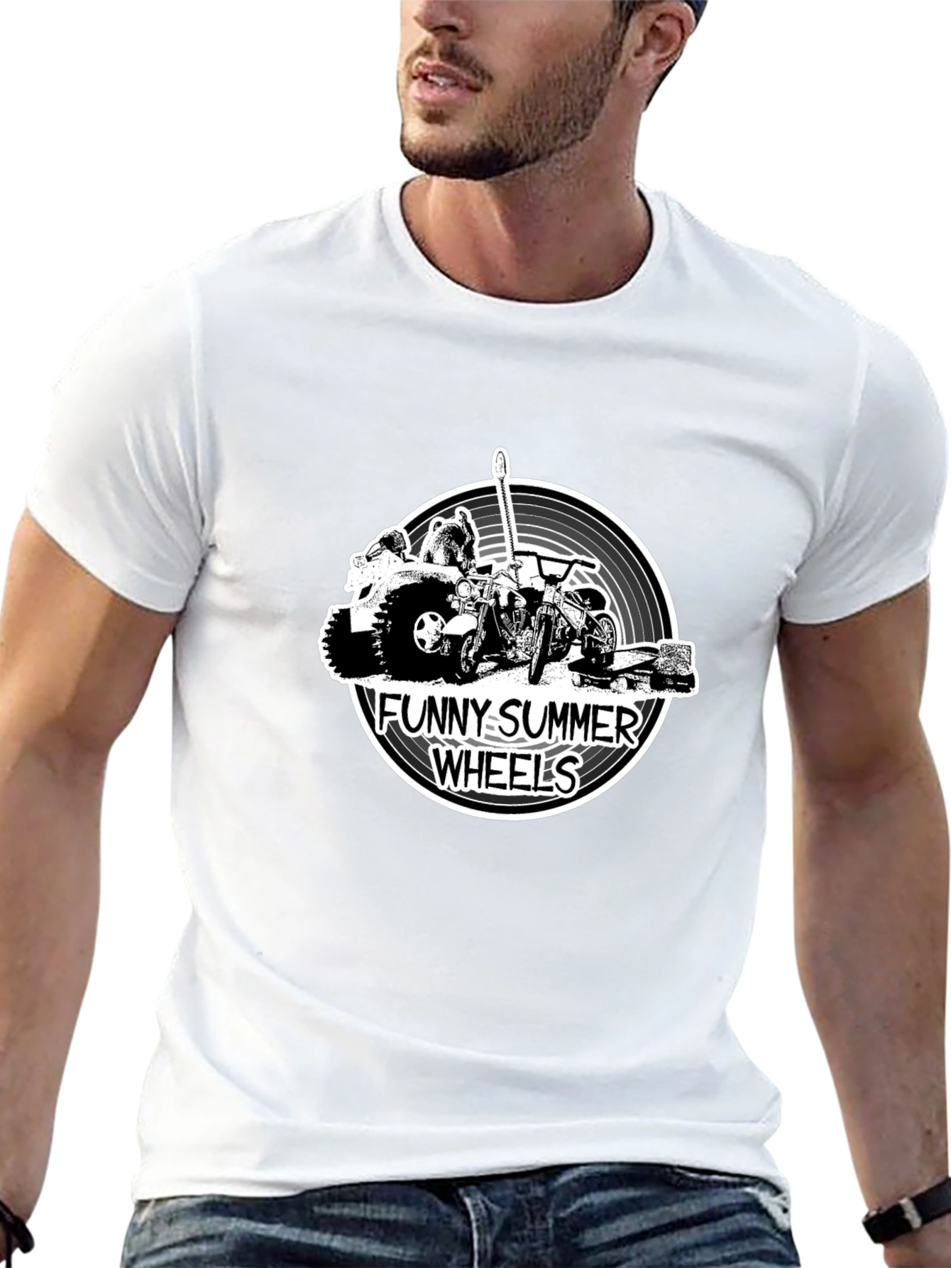 Funny Summer Wheels Black Graphic T-Shirt
