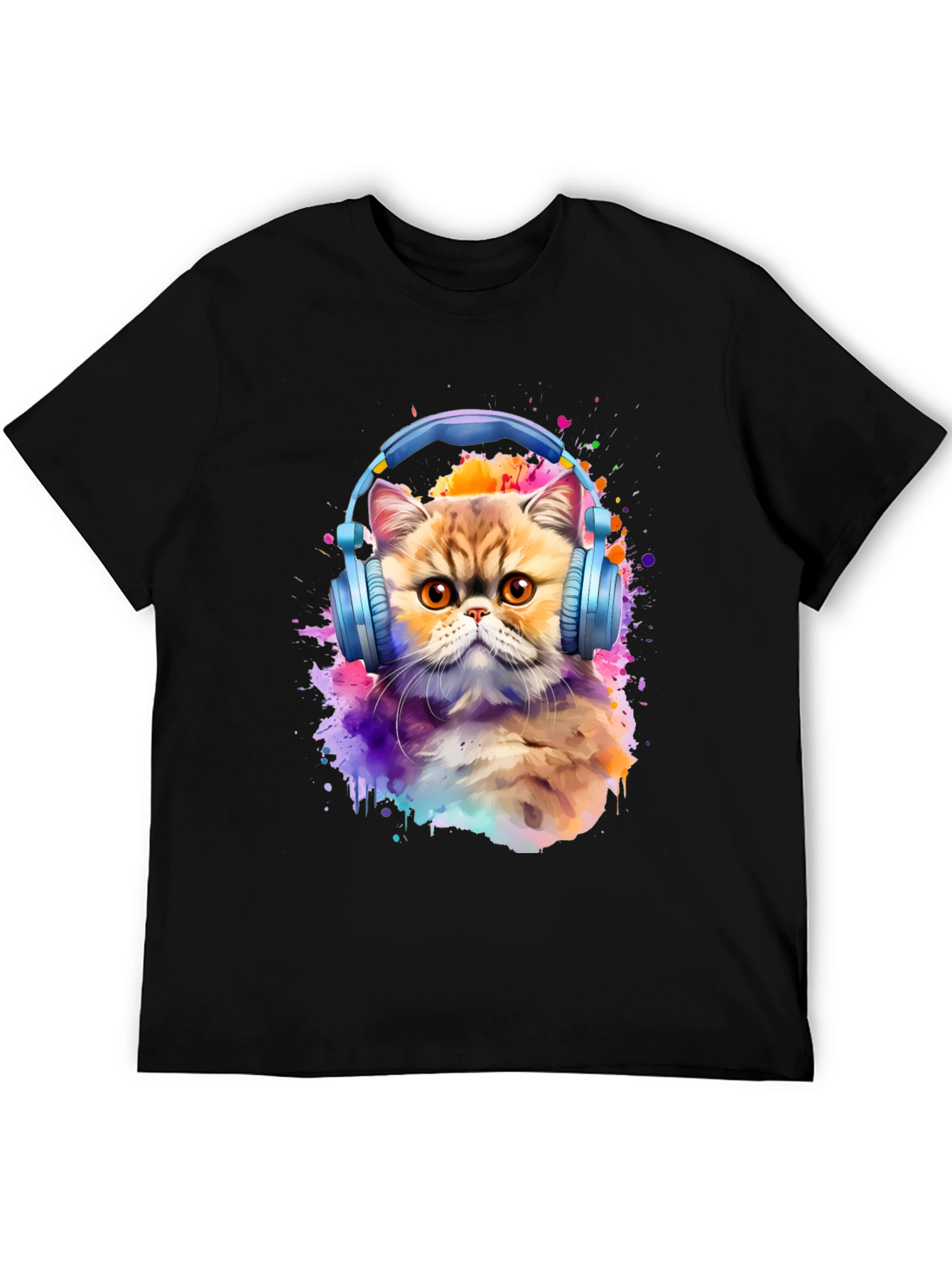 Cat with Headphones T-Shirt - Artistic Animal Tee
