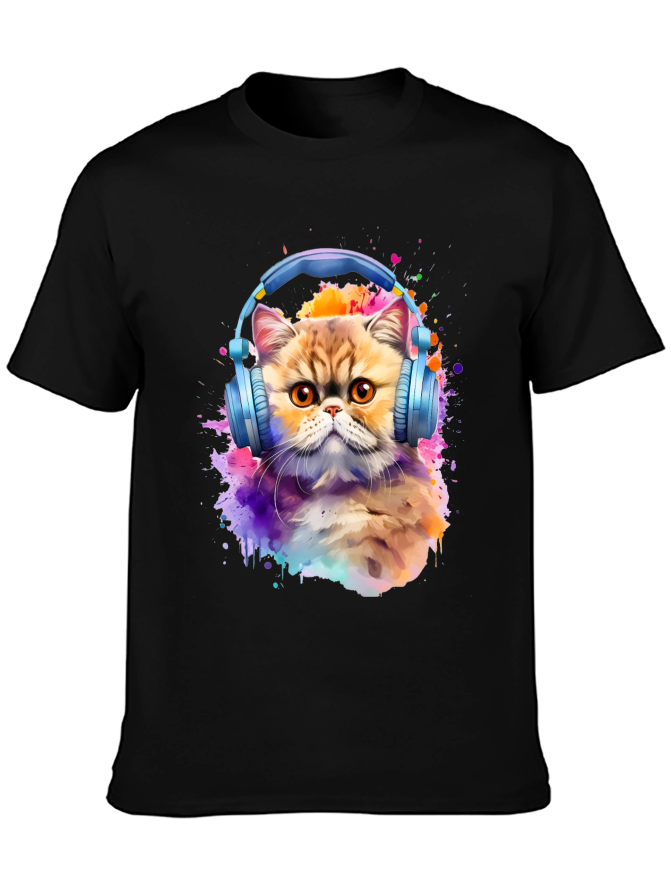 Cat with Headphones T-Shirt - Artistic Animal Tee