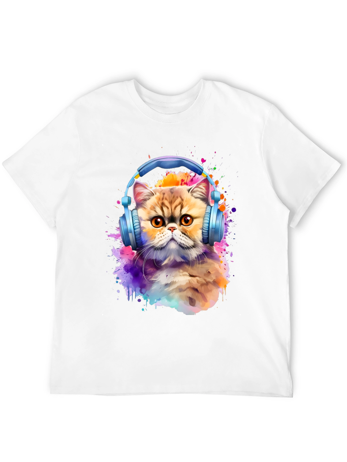 Cat with Headphones T-Shirt - Artistic Animal Tee