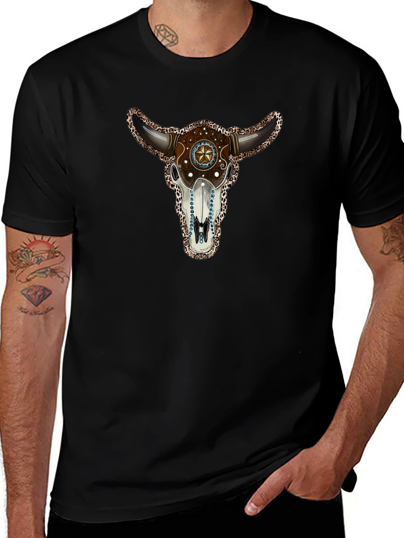 Bull Skull Graphic T-Shirt - Western Style