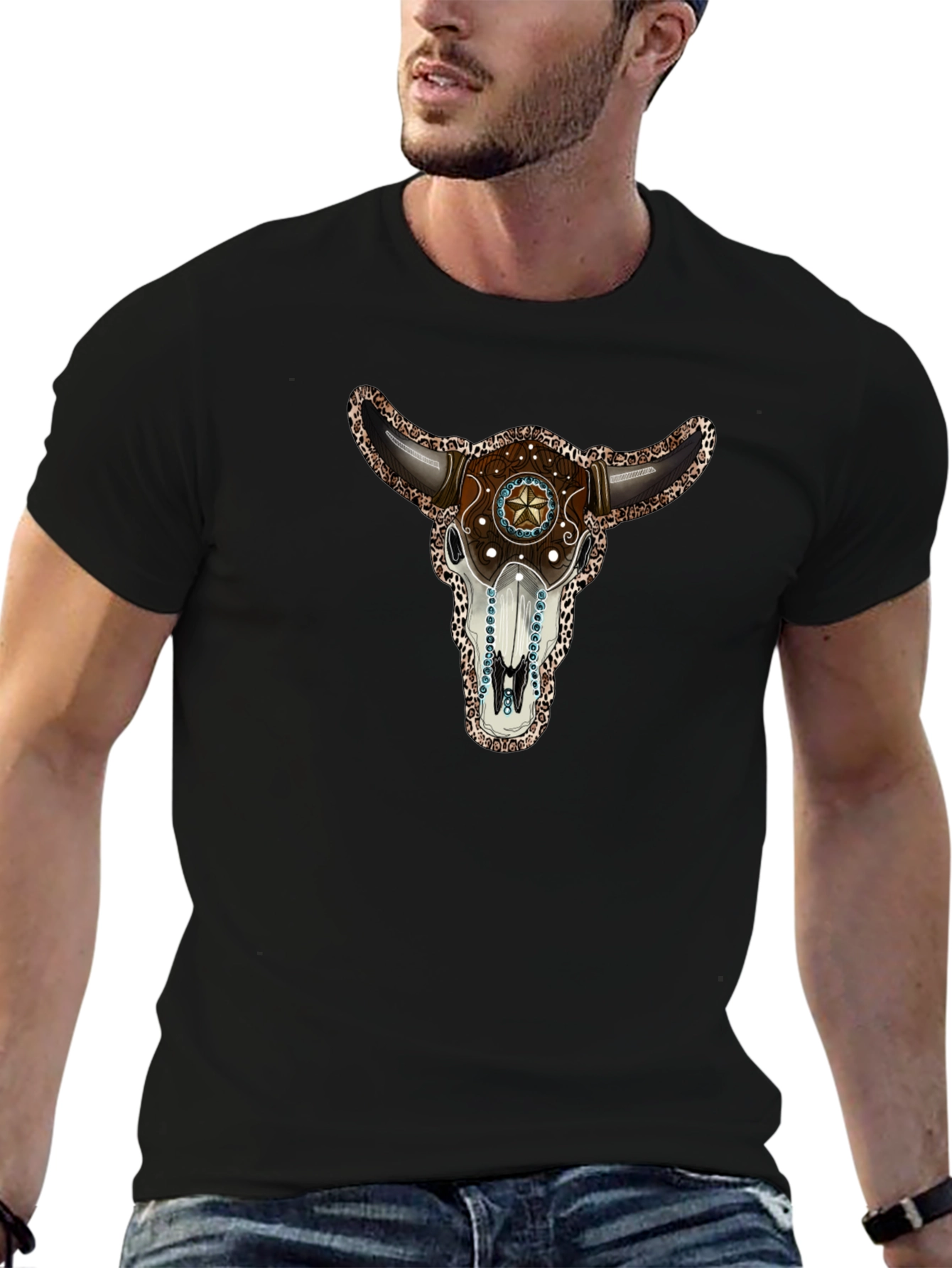 Bull Skull Graphic T-Shirt - Western Style