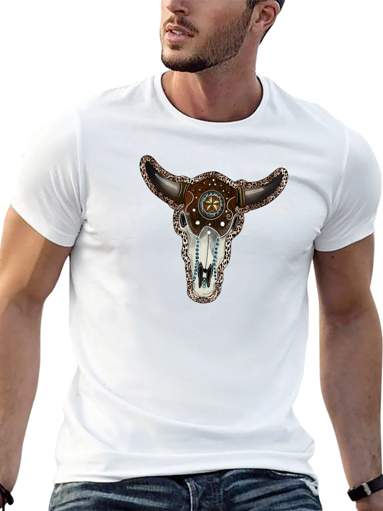 Bull Skull Graphic T-Shirt - Western Style