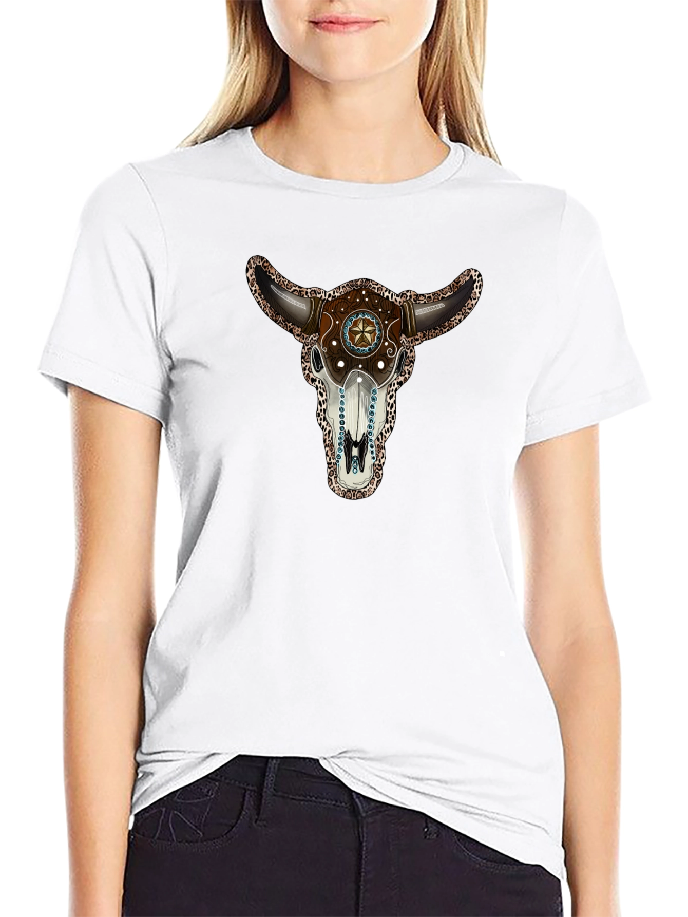 Bull Skull Graphic T-Shirt - Western Style