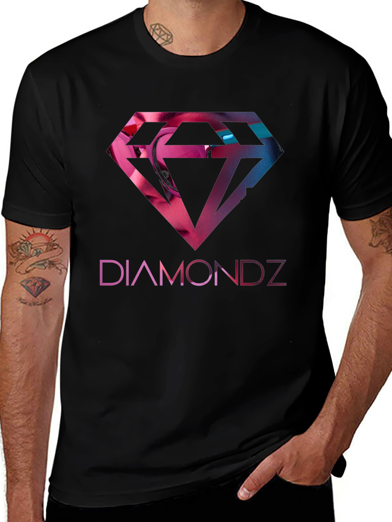 Diamondz Graphic Print Black T-Shirt