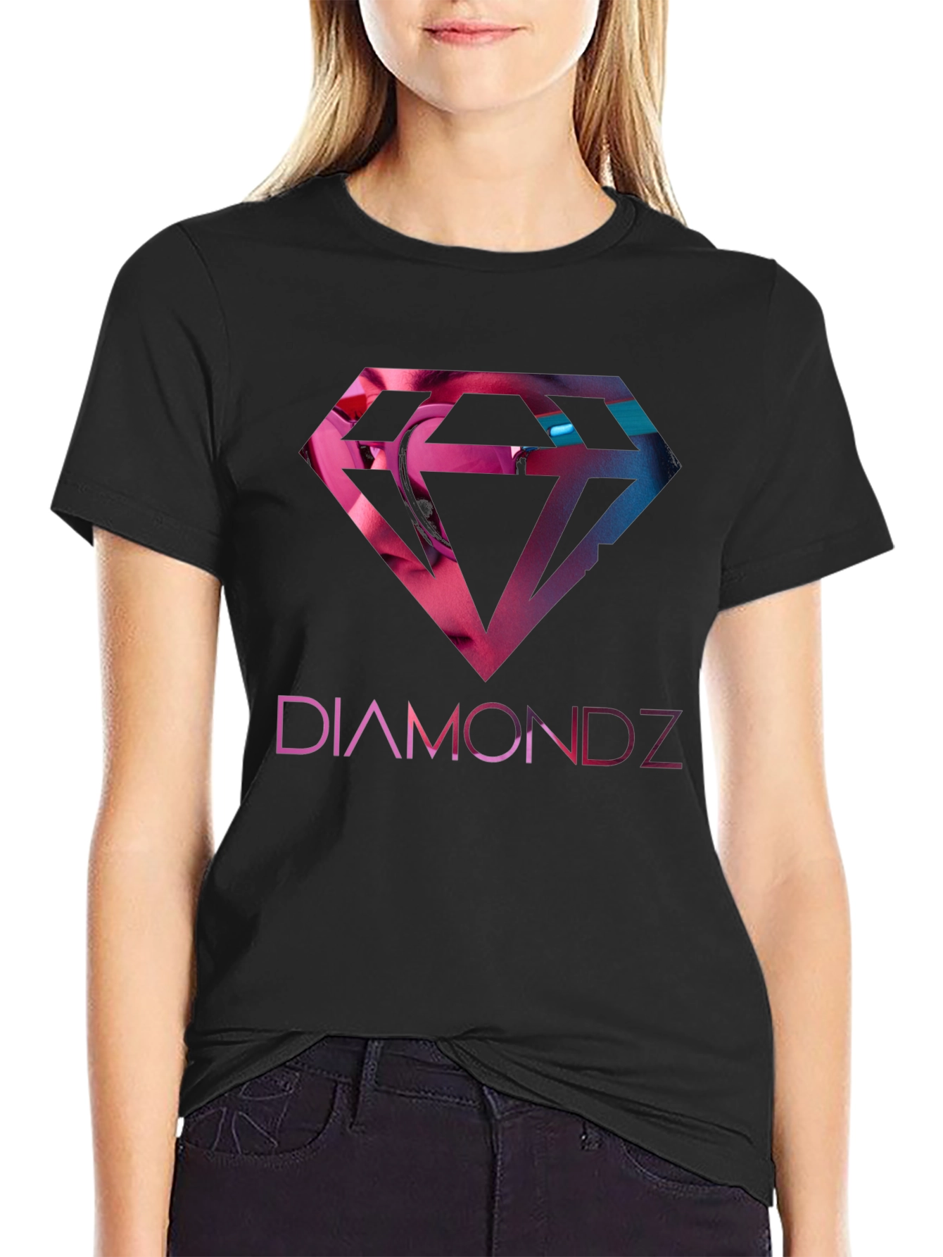 Diamondz Graphic Print Black T-Shirt