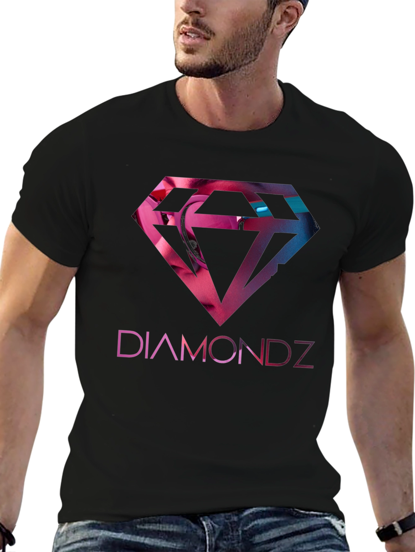 Diamondz Graphic Print Black T-Shirt