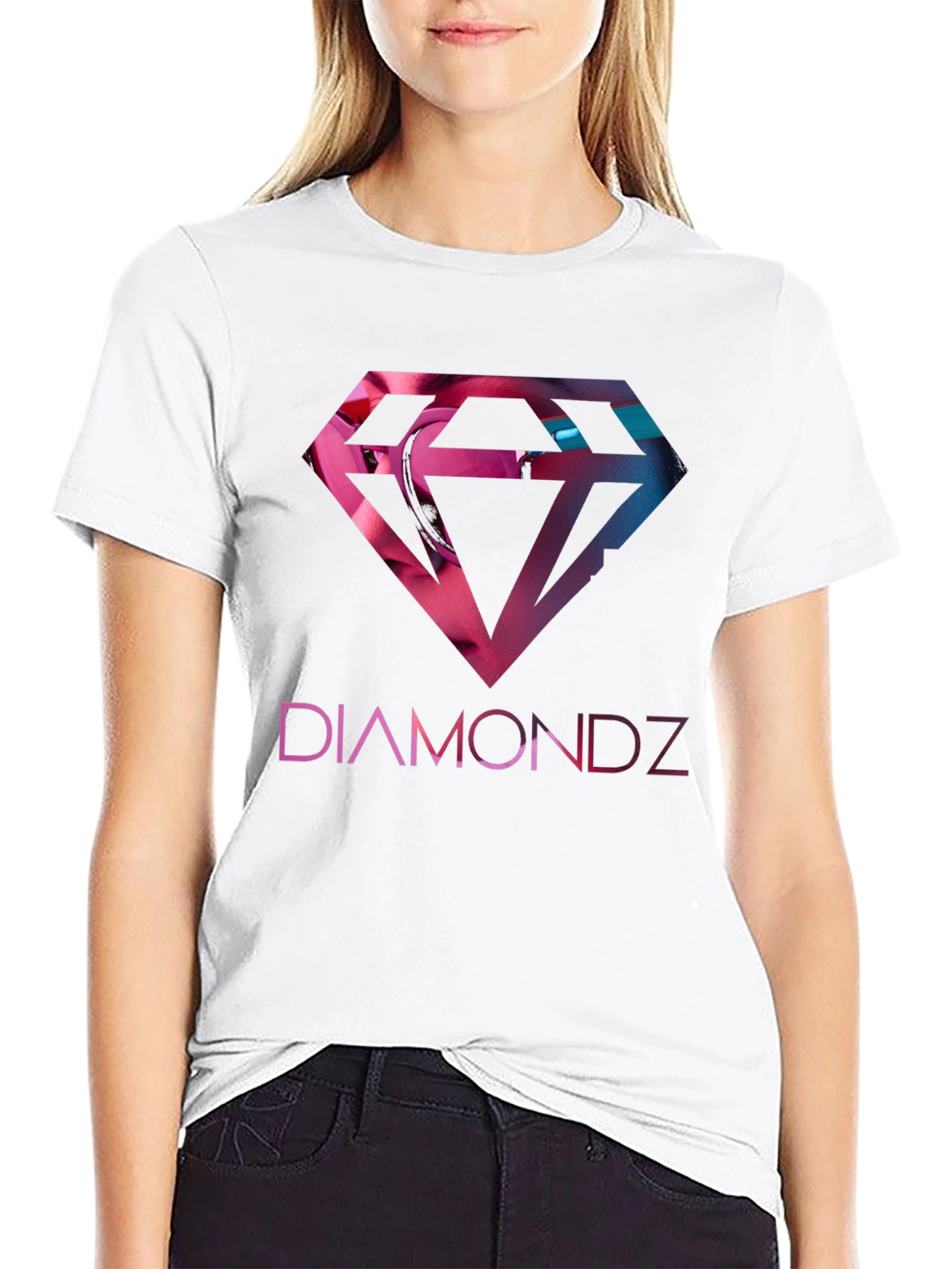 Diamondz Graphic Print Black T-Shirt