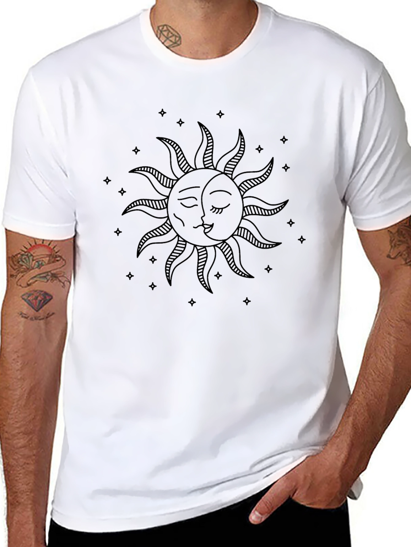 Celestial Sun & Moon Graphic Tee - Black