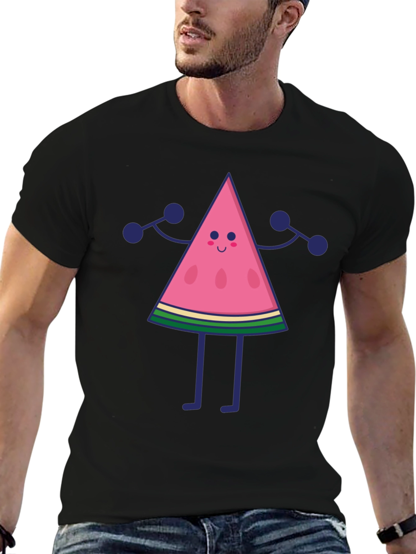 Funny Watermelon Character Black T-Shirt