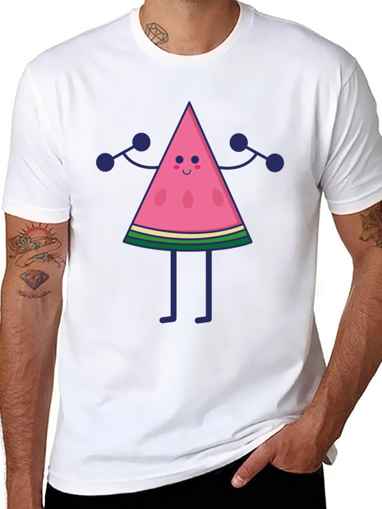 Funny Watermelon Character Black T-Shirt