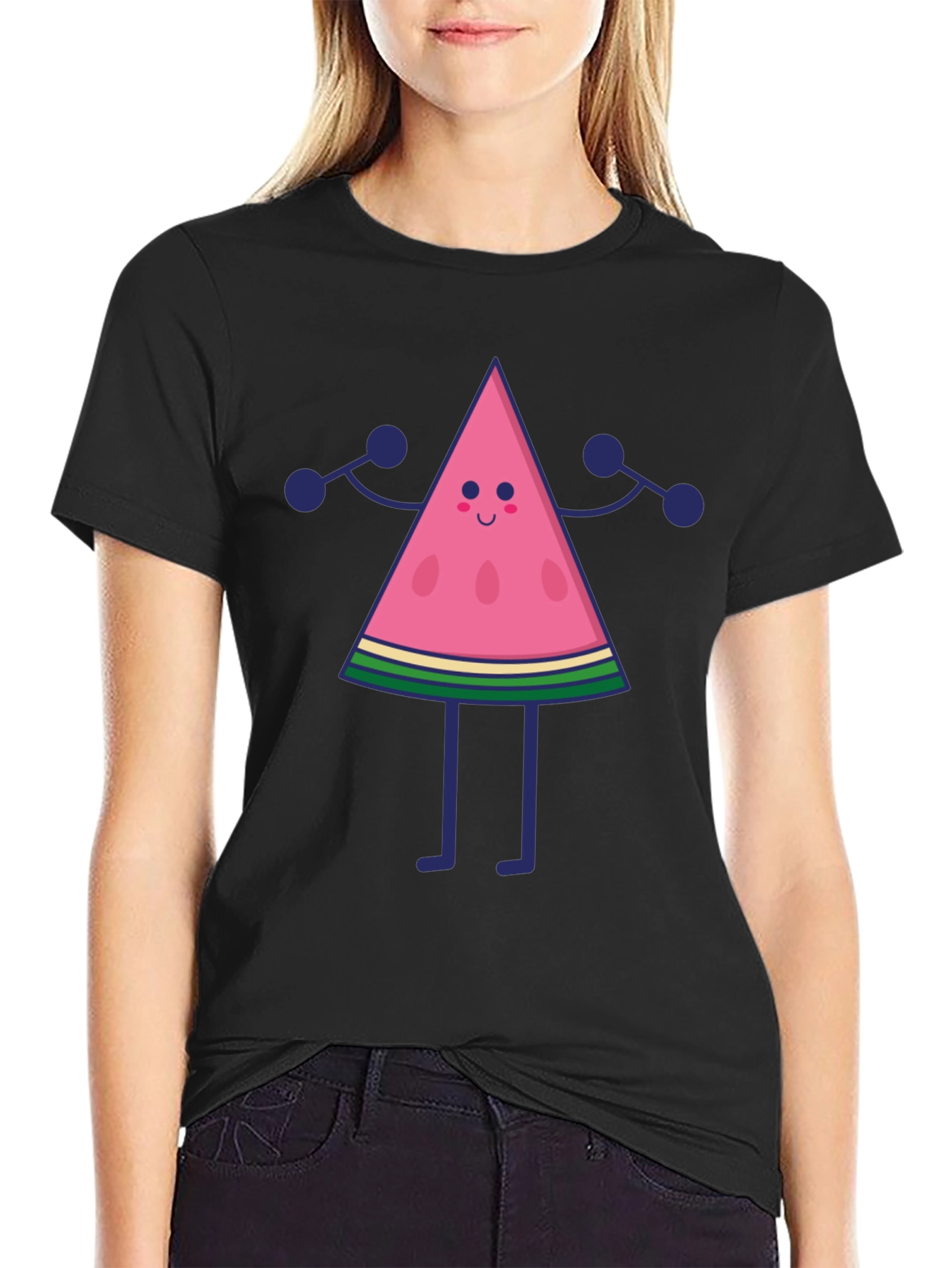 Funny Watermelon Character Black T-Shirt