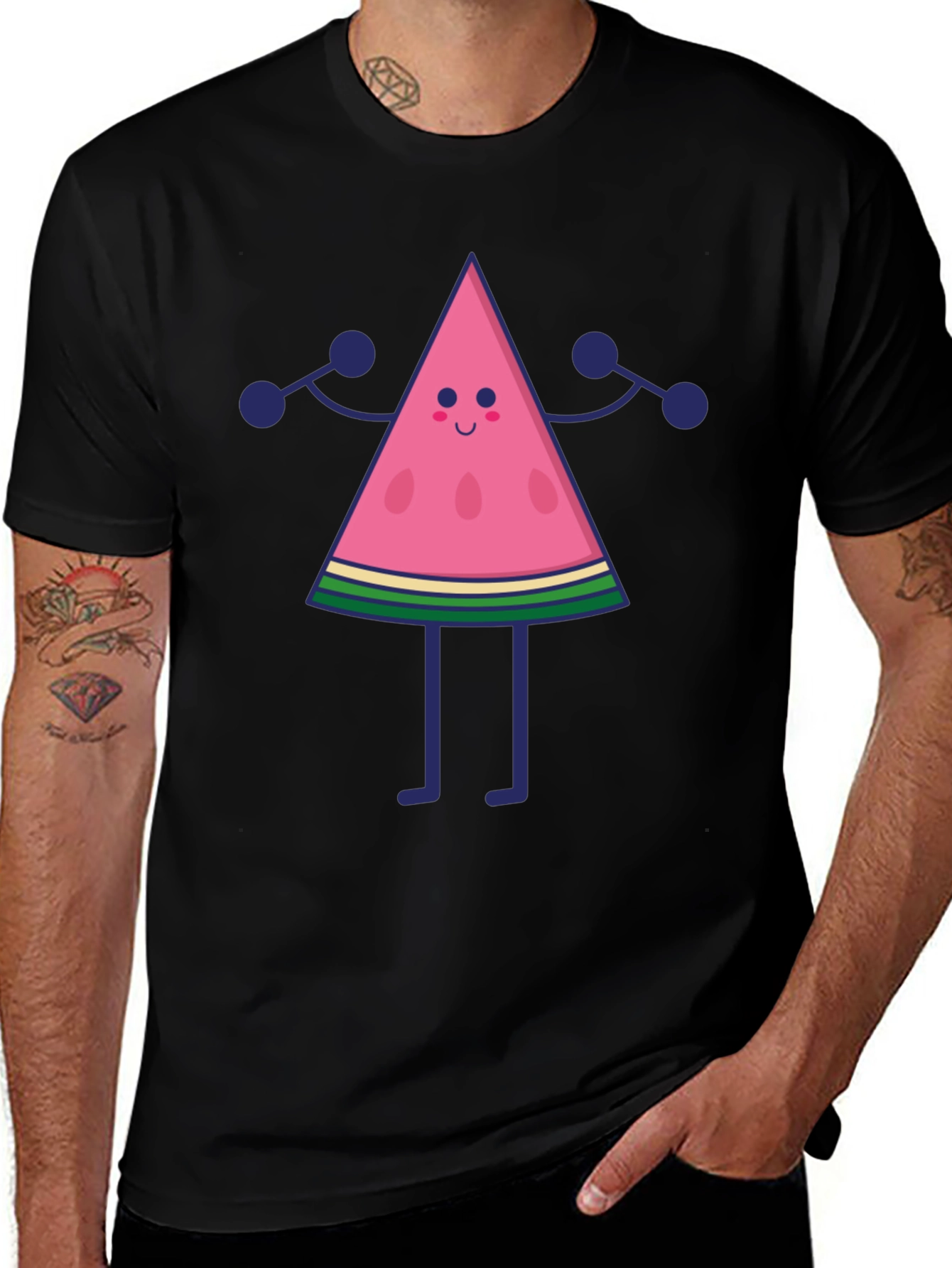 Funny Watermelon Character Black T-Shirt