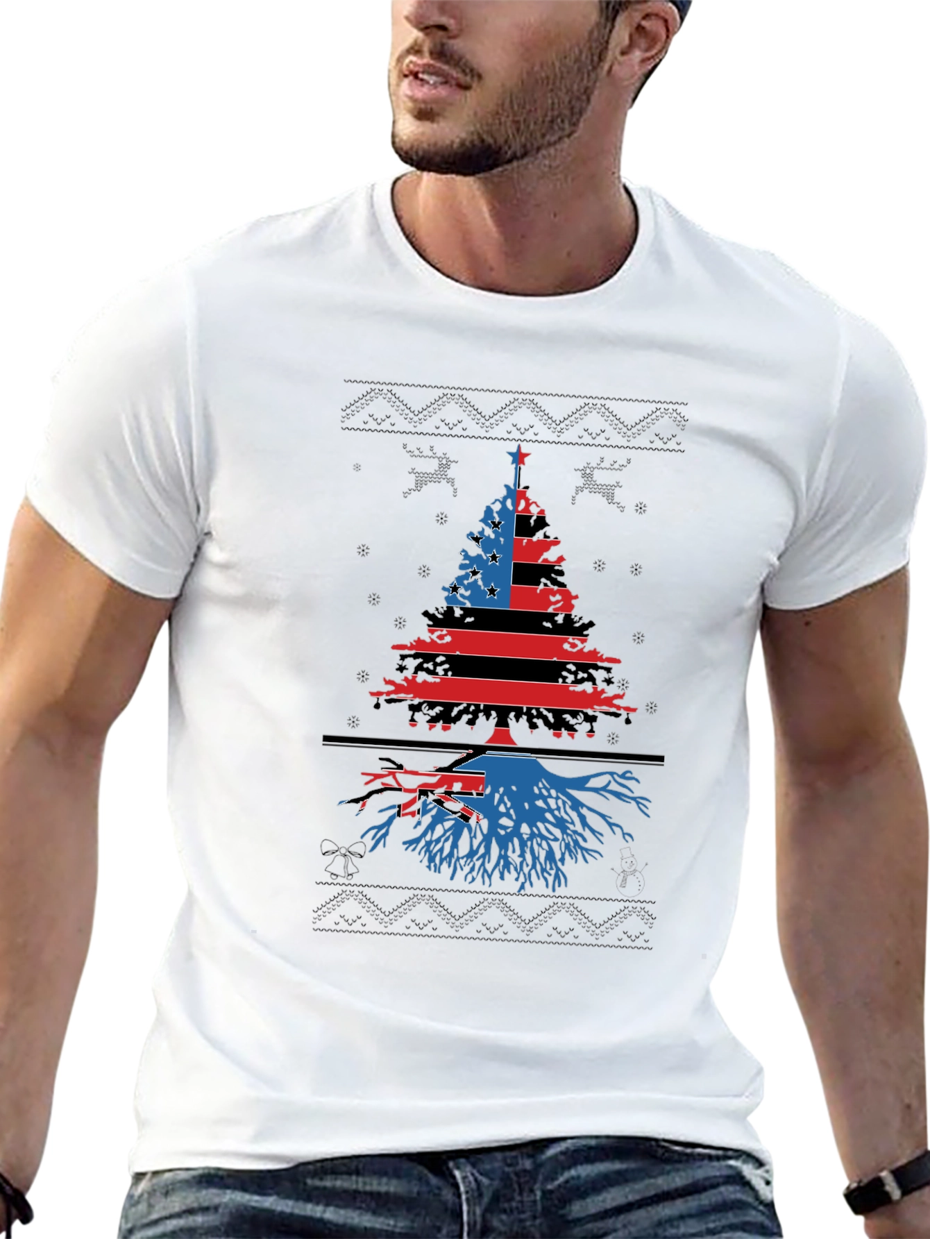 Patriotic Christmas Tree T-Shirt - Festive Holiday Apparel